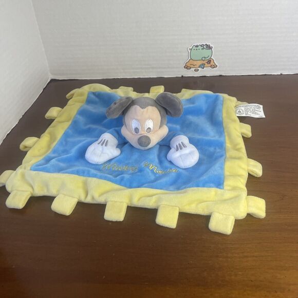 Disney Parks Mickey Mouse Yellow Blue Crinkle Baby Plush Soft Security Blanket - Picture 1 of 12
